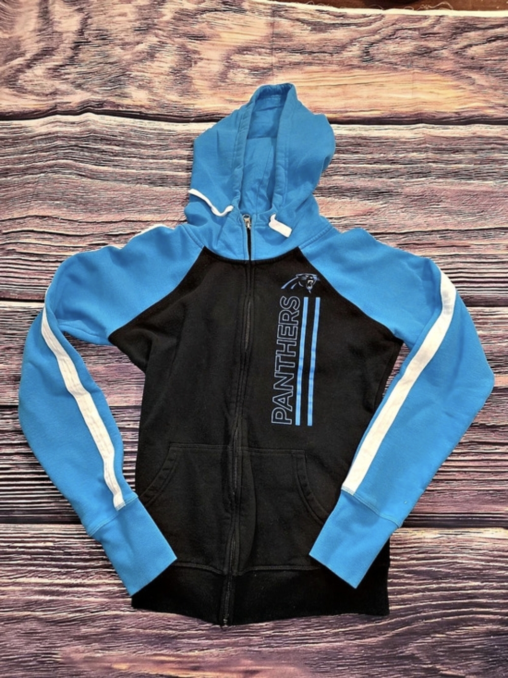 NFL Panthers Zip Hoodie Blue & Black Size Small/Medium